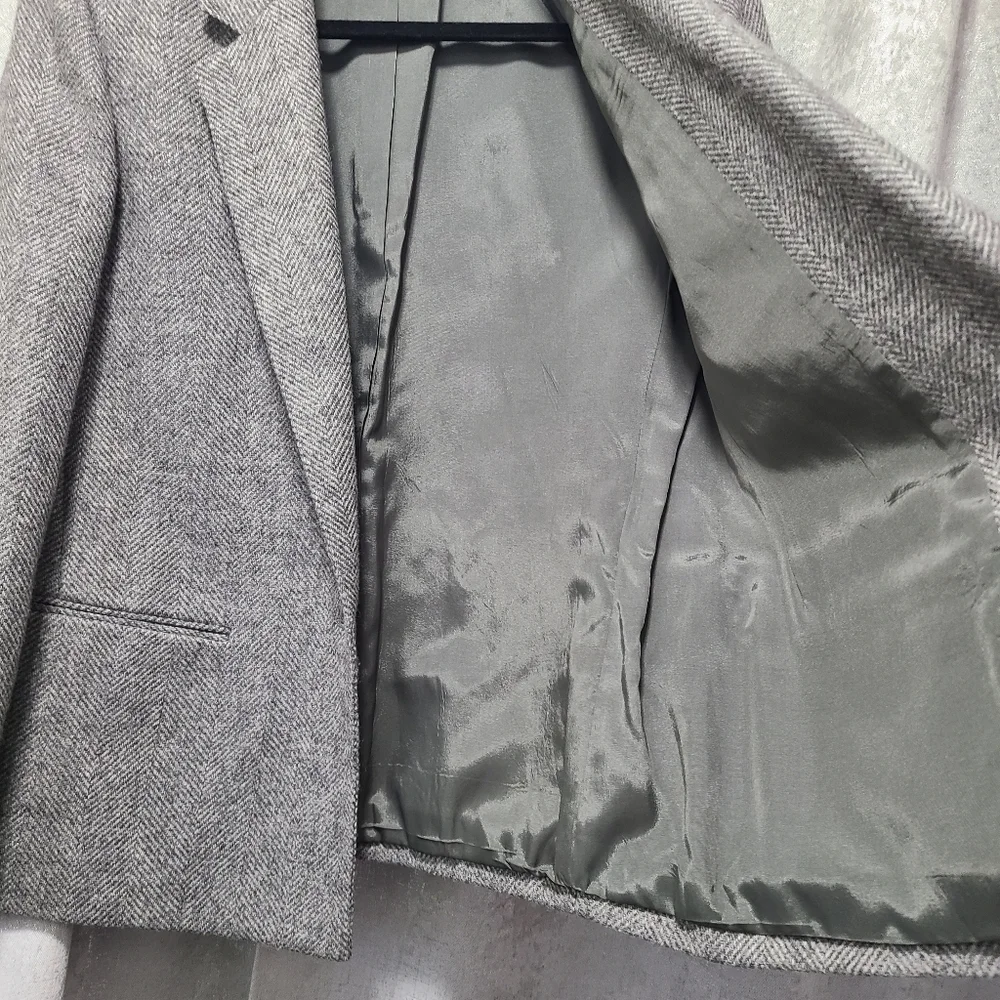 Vtg Harrington Square‎ Herringbone Tweed Wool Blend Blazer 10 Hong Kong